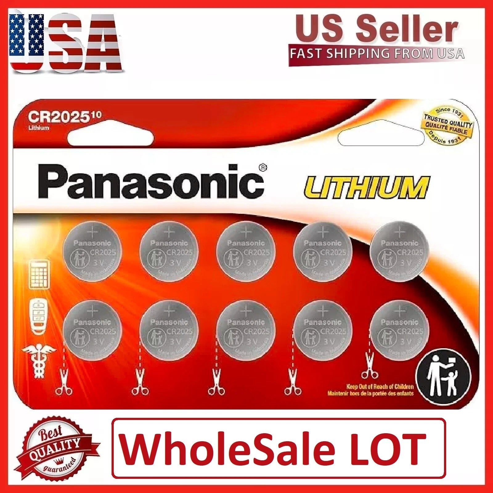 LOT 10-100 Panasonic LITHIUM BATTERY 3V CR2025 2025 BR2025 DL2025 Button Cell