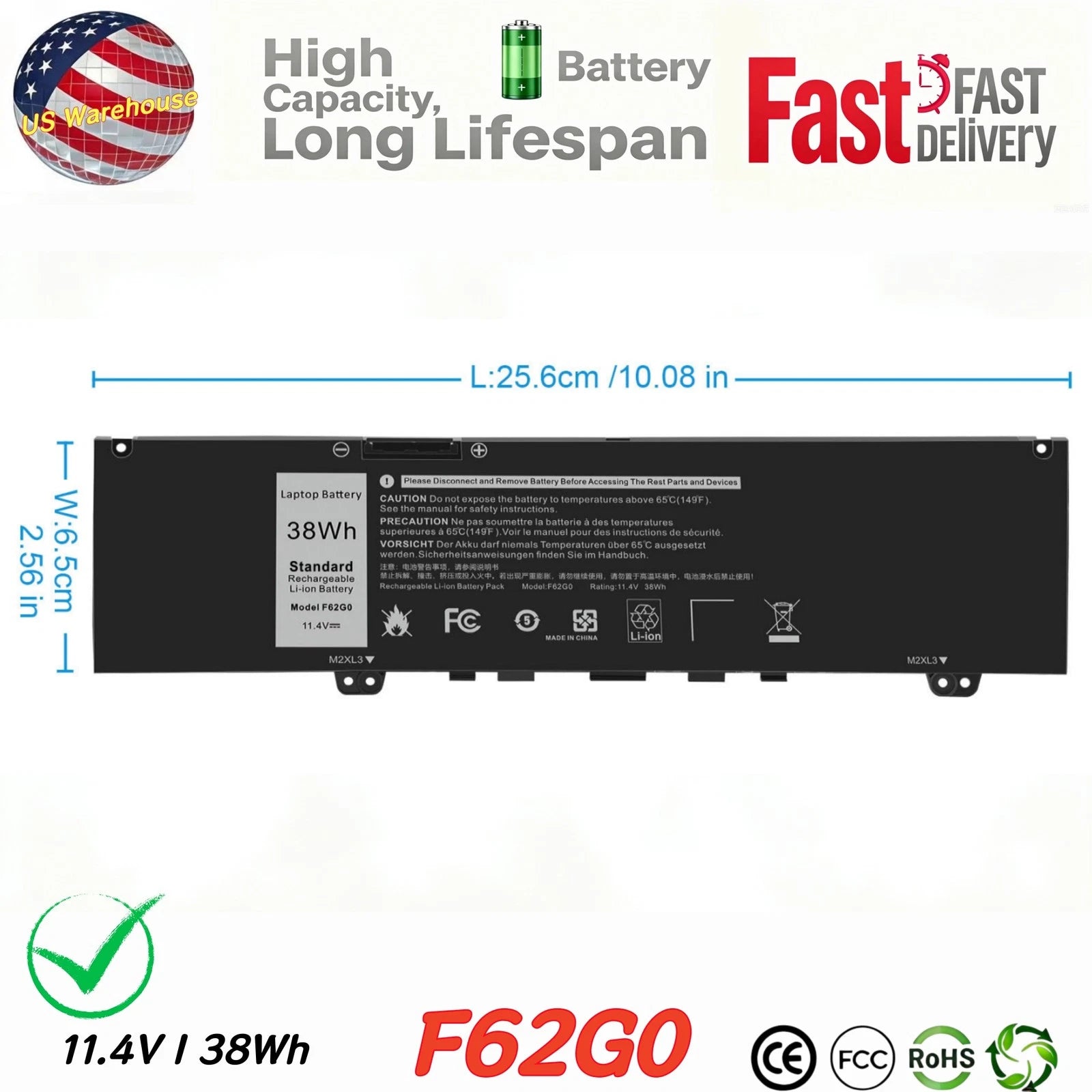 ?F62G0 Battery for Dell Inspiron 13 7000 P83G P83G001P91G001 Vostro 5370 F62GO