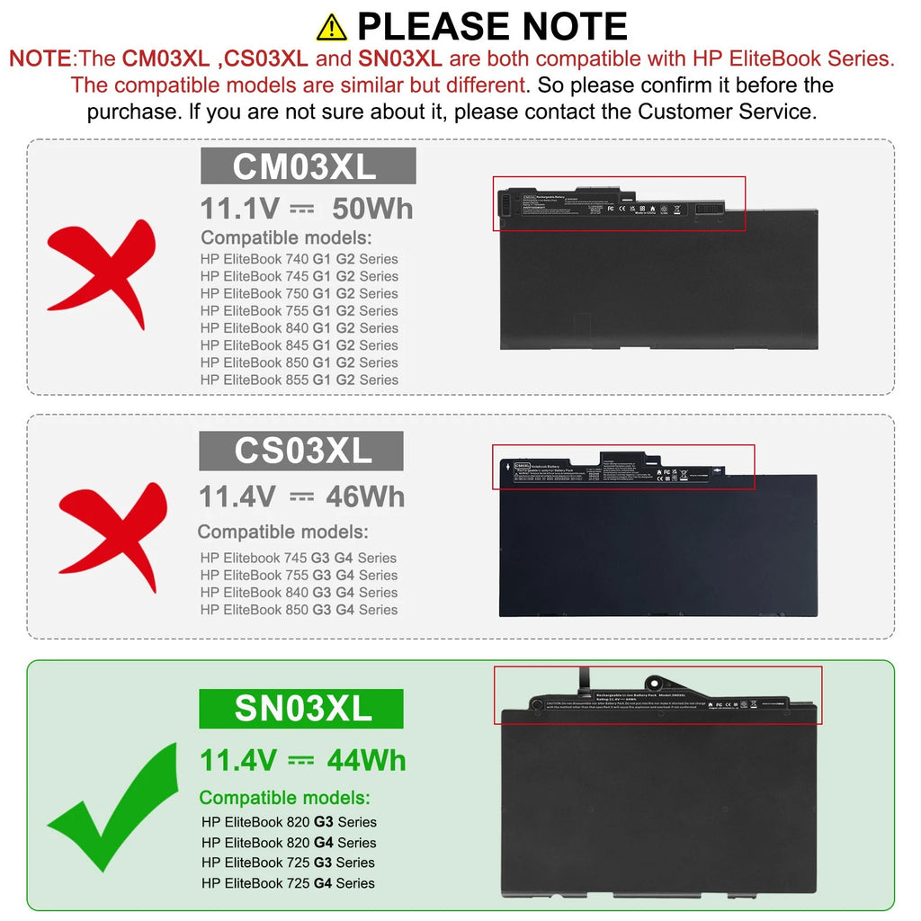 LOT SN03XL Battery for HP EliteBook 820 G3 G4 725 G3 G4 Series ST03XL 11.4V-44Wh
