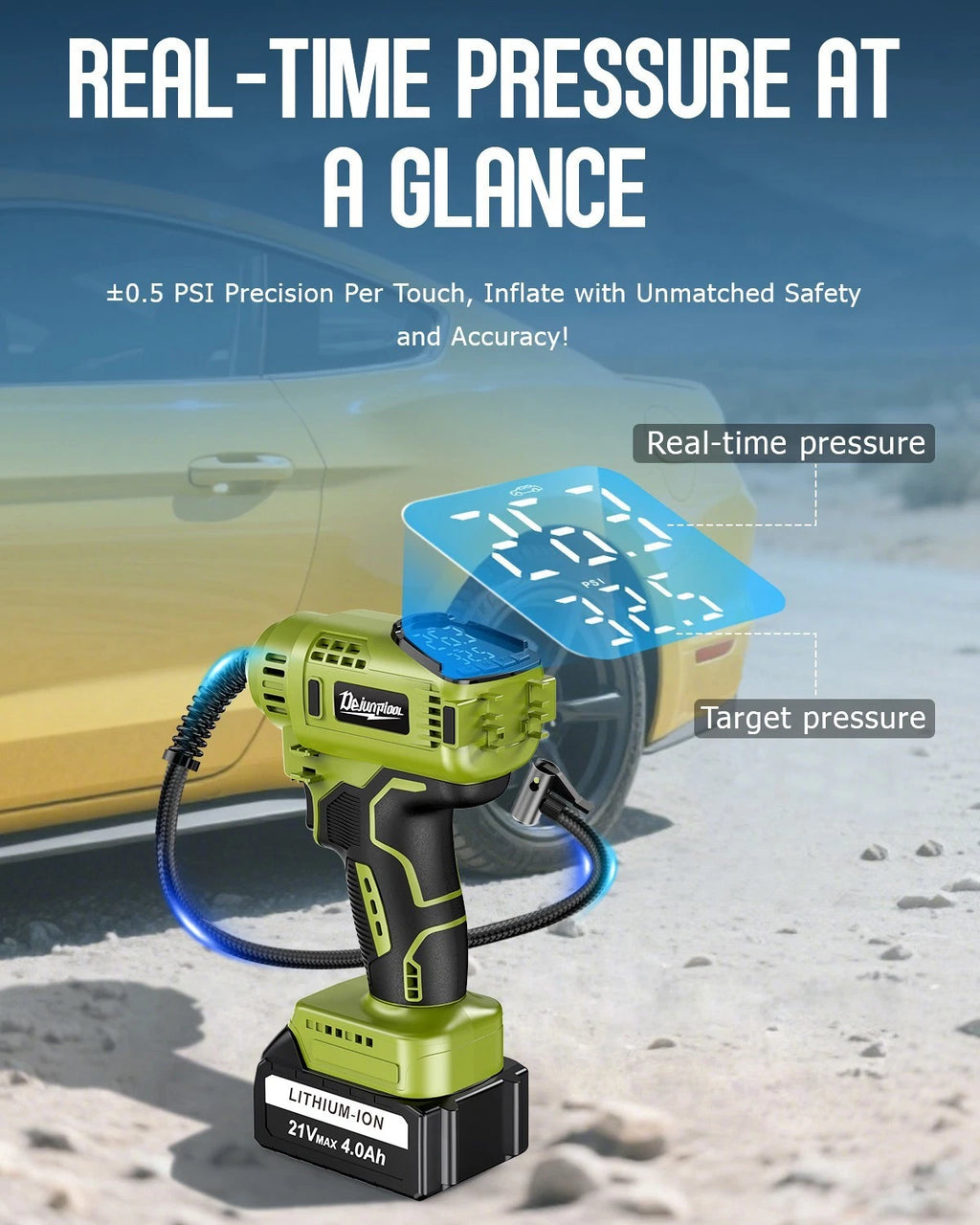 150PSI Cordless Car Tire Pump 21V Rechargeable Battery Powered Air Compressor