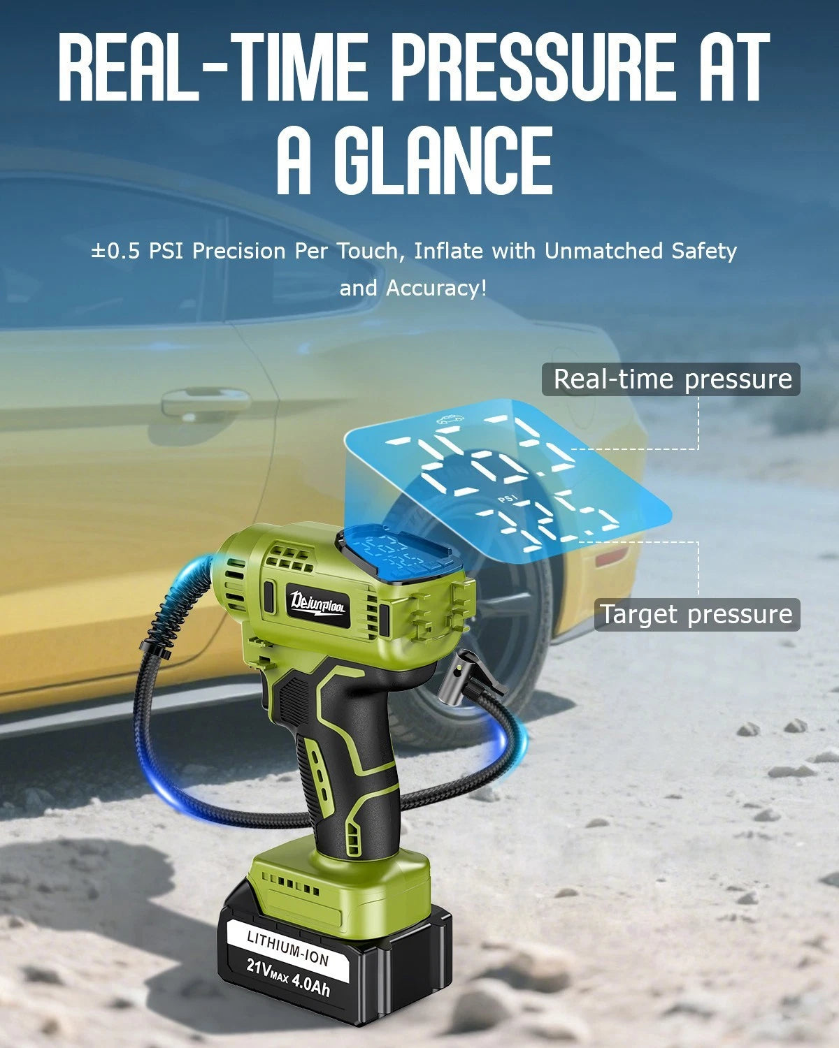 150PSI Cordless Car Tire Pump 21V Rechargeable Battery Powered Air Compressor