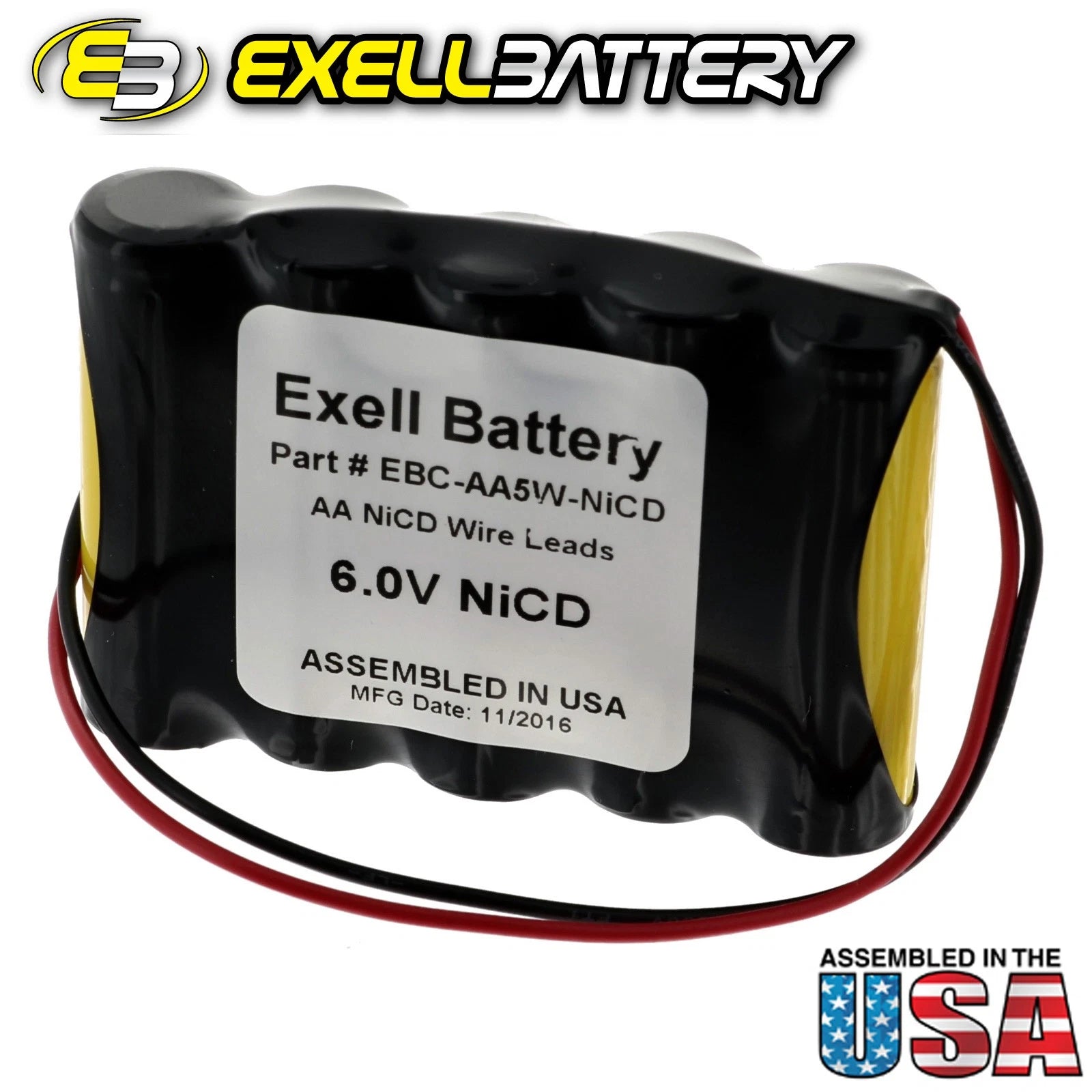 Exell 6V 1000mAh (5xAA) NiCd Custom Battery Pack w/ Wire Leads