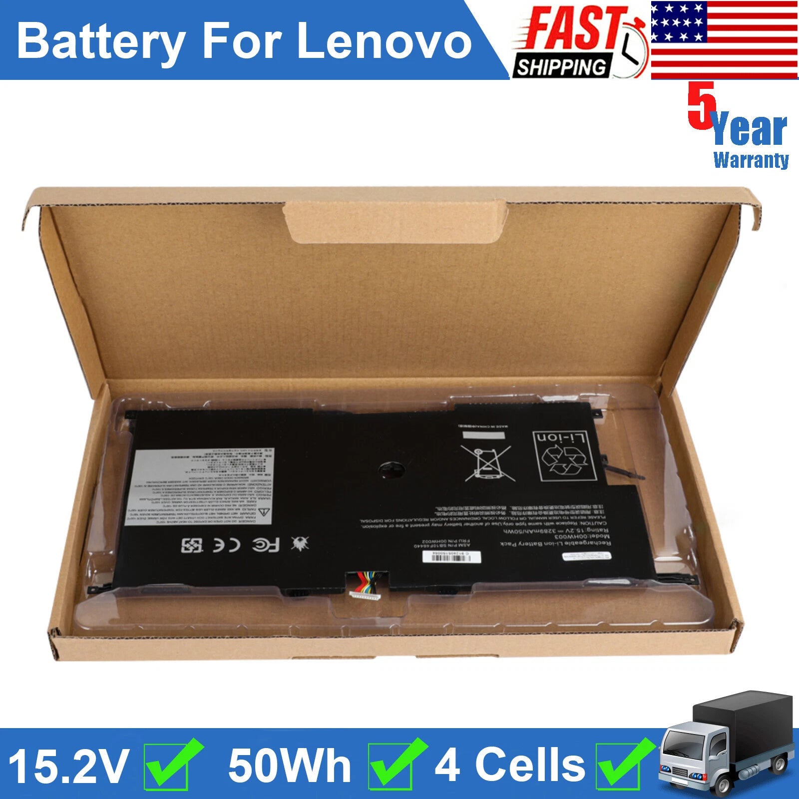 SB10F46441 Battery for Lenovo 00HW002 00HW003 ThinkPad X1 Carbon Gen 3 50Wh US