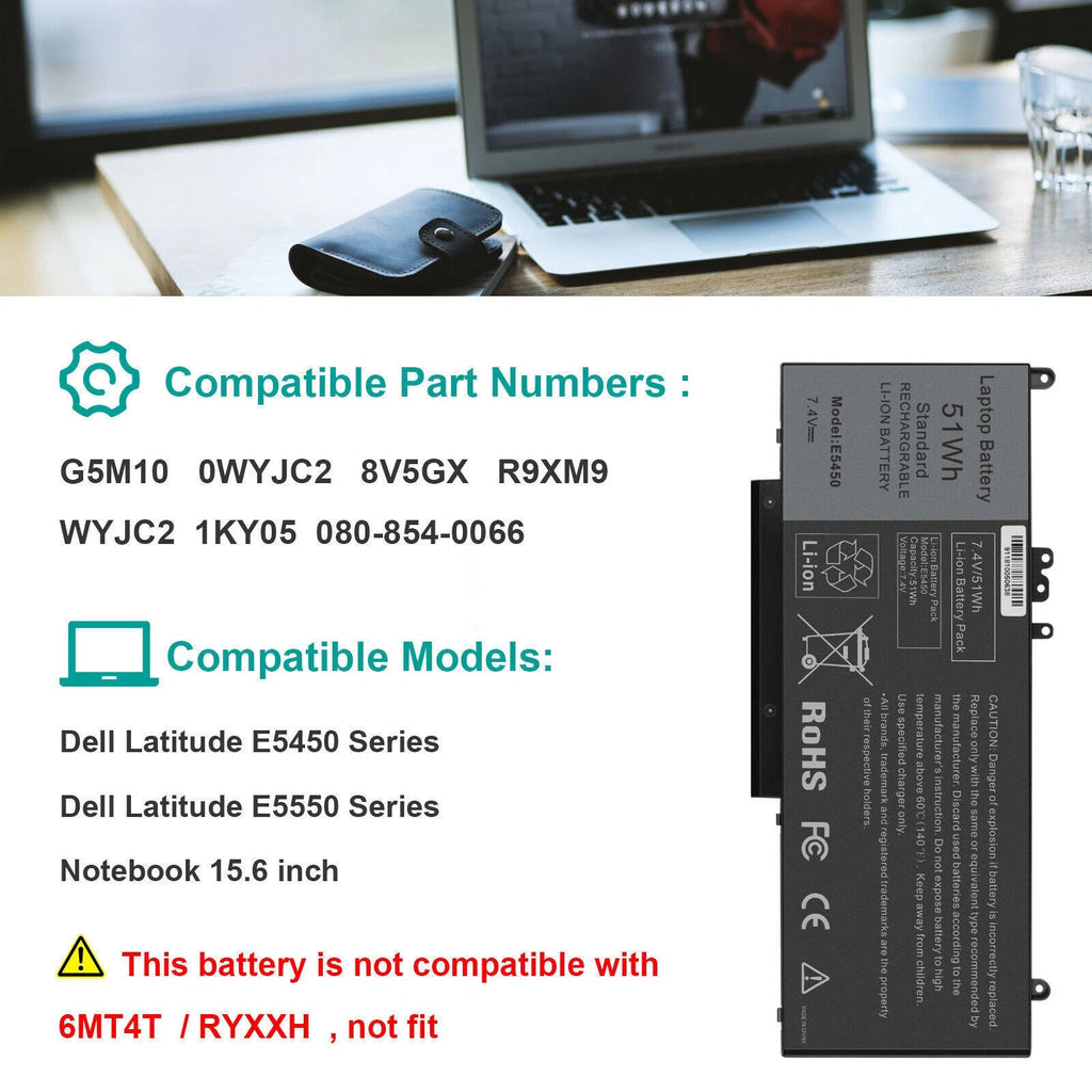 ?G5M10 Battery for Dell Latitude E5450 E5550 15.6 inch WYJC2 8V5GX 7.4V 51Wh NEW
