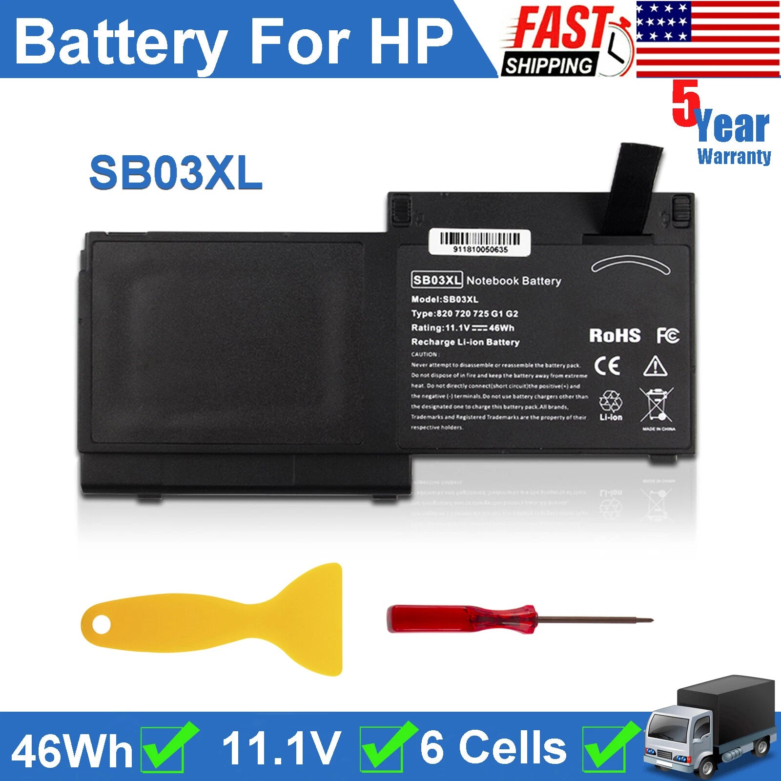 SB03XL Laptop Battery For HP Elitebook 720 725 820 G1 G2 716726-421 Laptop