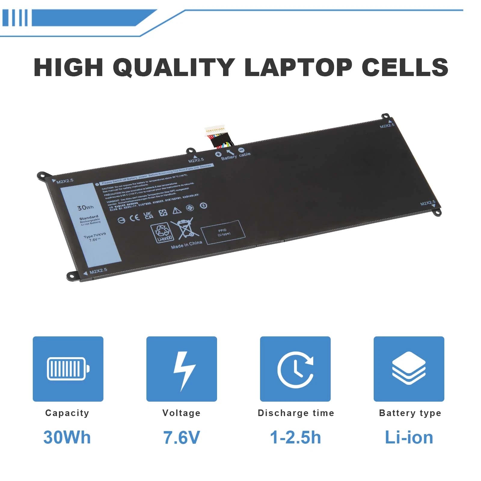 7VKV9 New Battery for Dell XPS 12 7000 7275 9250 Latitude 12 7275 Series 30Wh