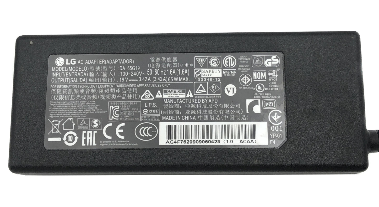 NEW Original LG AC Adapter Chromebase DA-65G19 Monitor Power Supply 65W