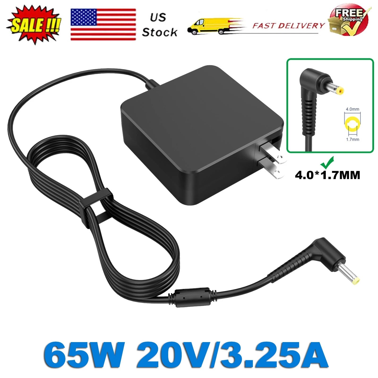 65W Laptop Charger Adapter Power Supply for Lenovo IdeaPad 3 S340 S145 330 320