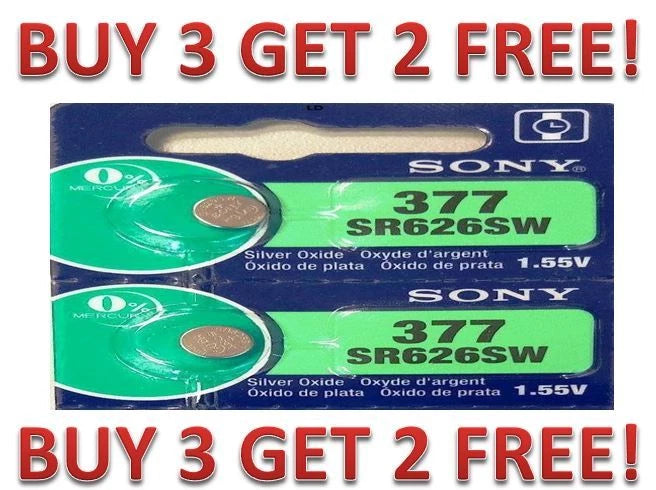 MURATA / SONY 377 SR626SW (2 piece) SR626 V377 Battery USseller BUY 3 GET 2 FREE
