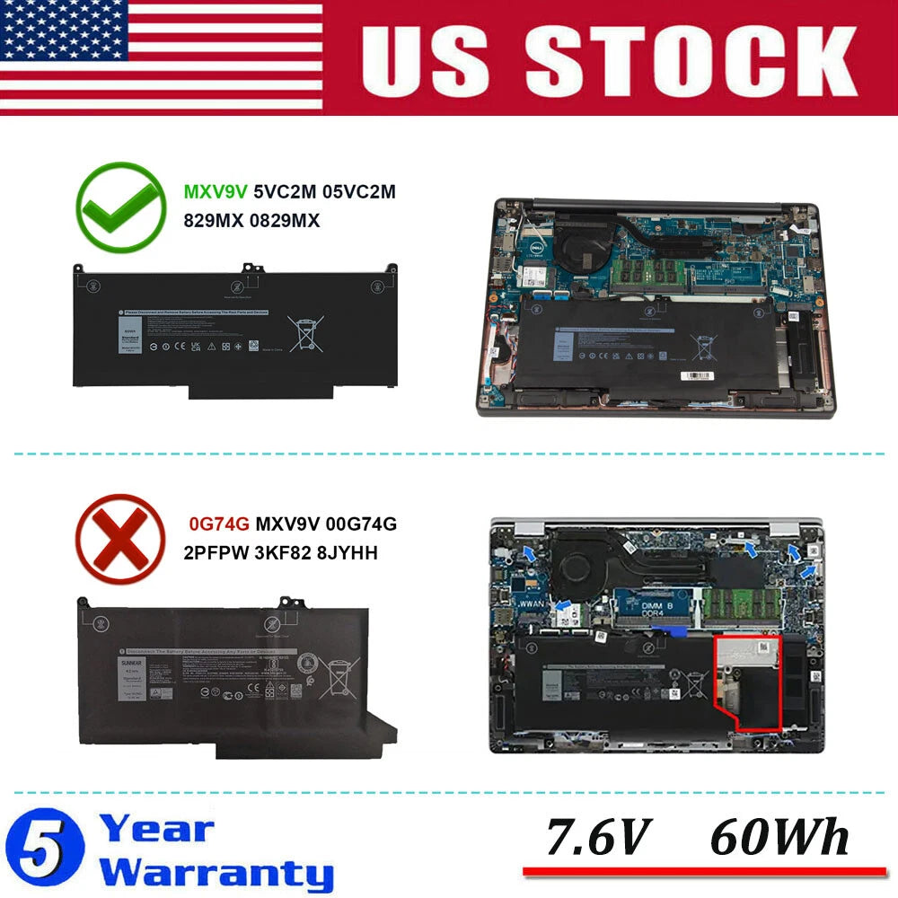 Laptop Battery for Dell Latitude 5300 5310 7300 7400 Type 5VC2M N2K62 MXV9V 60Wh