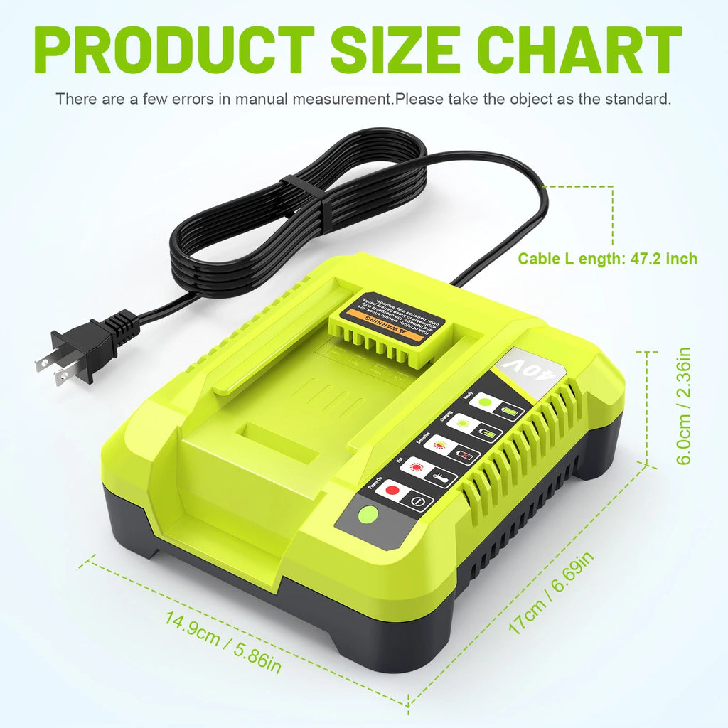 40V Rapid Charger For Ryobi 40 Volt OP406VNM Lithium Battery OP408VNM OP40602