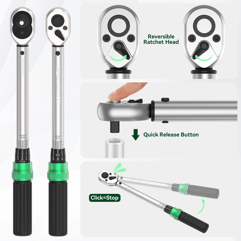 ??1/4"+3/8"+1/2" 3Pc Torque Wrench Set ±3% Accuracy 5-25Nm 10-60Nm 20-200Nm-2026