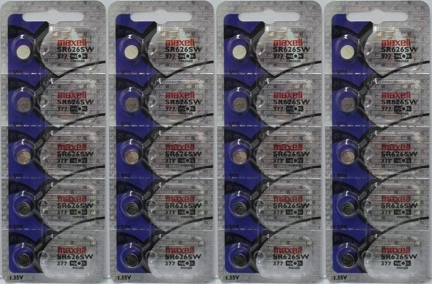 20 Maxell 377 SR626SW AG4 Batteries, New hologram packaging