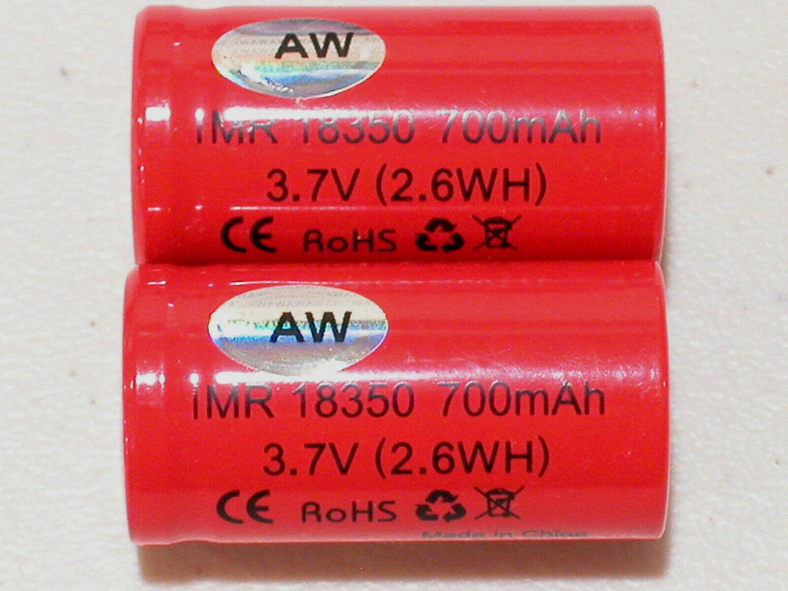 2 pc FLAT TOP AW IMR 18350 BATTERY 3.7v Li-Mn 700mAh HIGH DRAIN 18350 AW