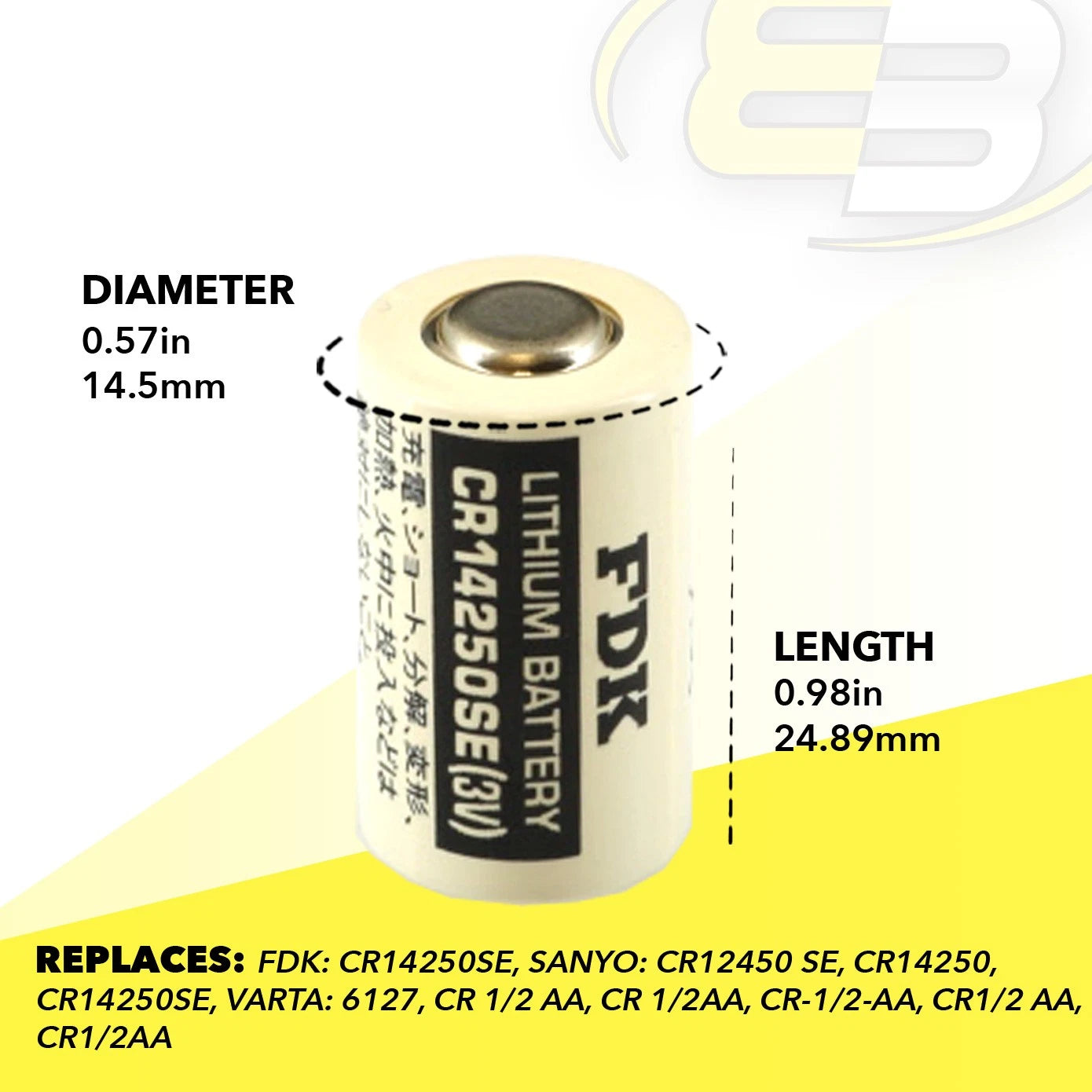3V 1/2 AA Lithium Battery For FDK CR14250SE, SANYO CR14250, SANYO SE