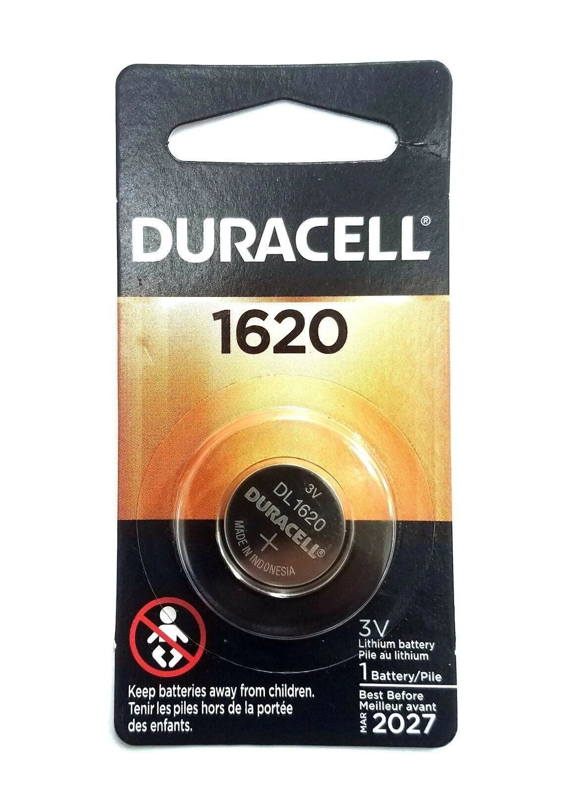 1 x 1620 Duracell Coin Cell Battery - Lithium 3V - (5009LC, EA, ECR1620, L08)