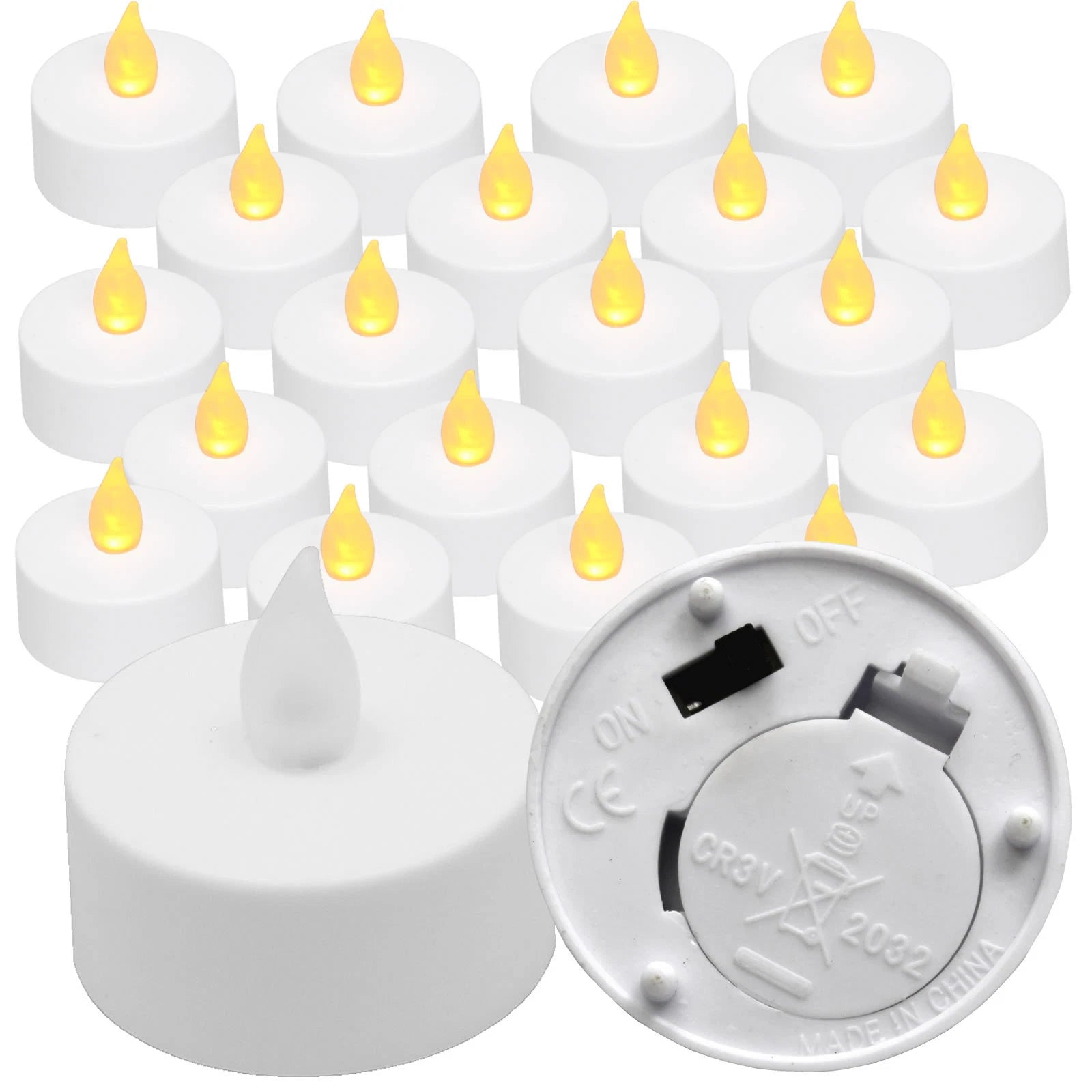 Qty 20 Battery Operated, Flickering AMBER LED Tealights Tea Lights Flameless