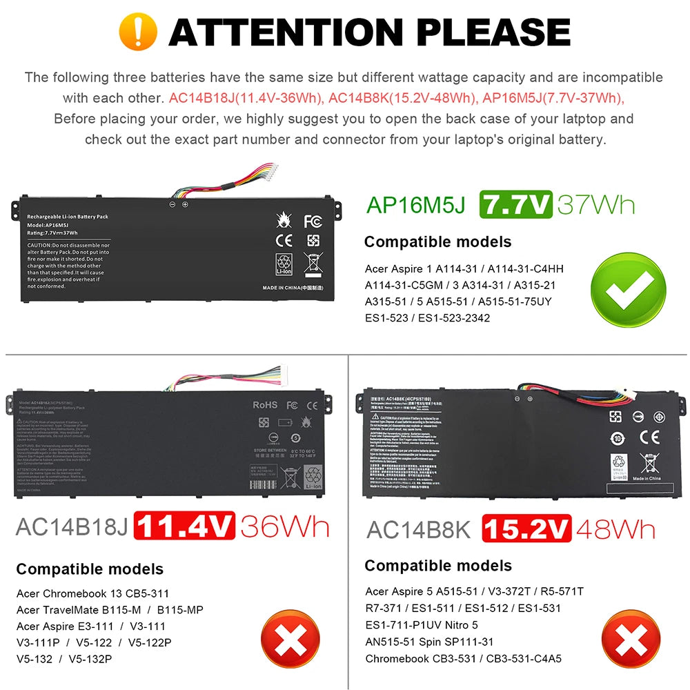 AP16M5J Laptop Battery For Acer Aspire A315-33 A315-41 A315-53 KT.00205.006