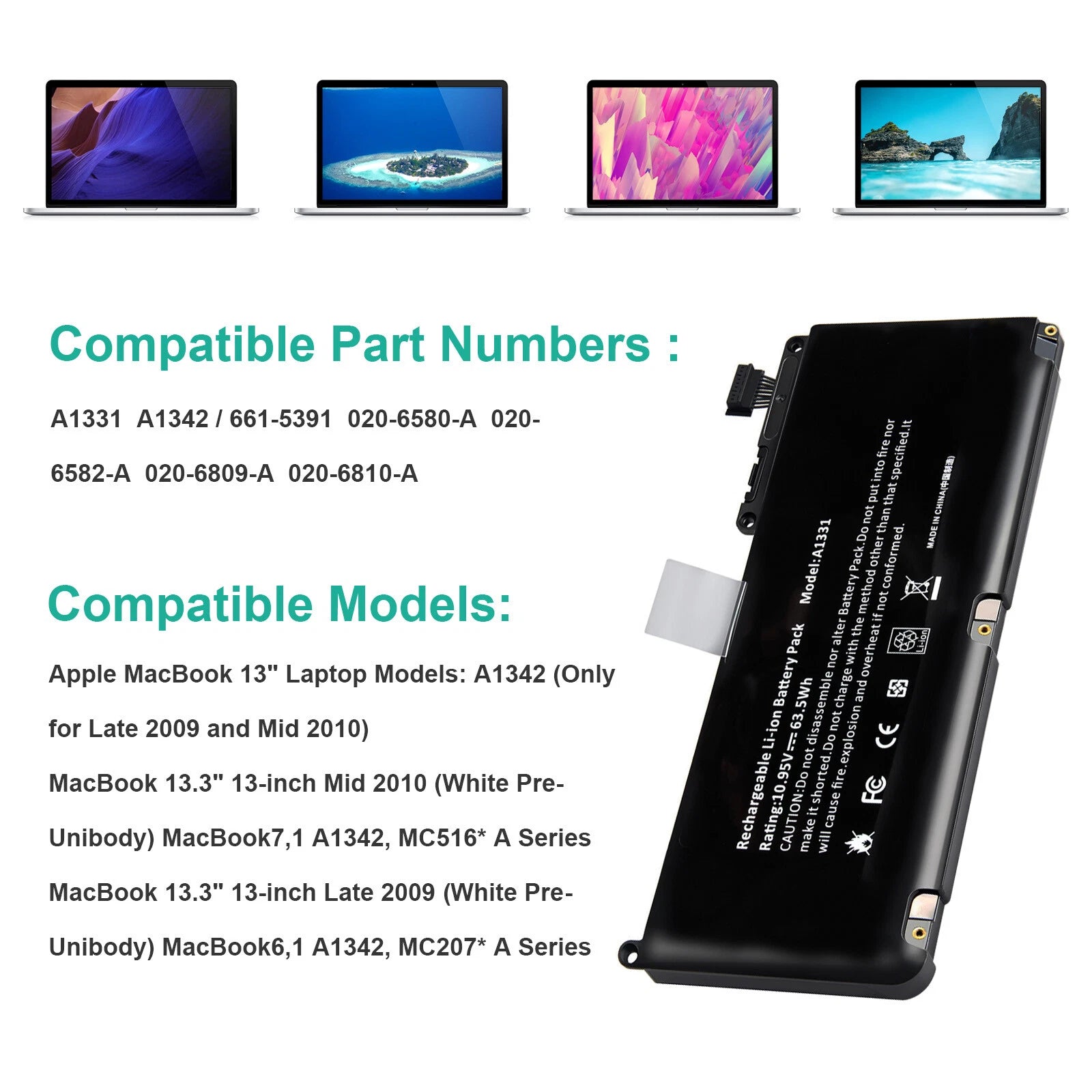 Battery A1331 for Apple MacBook 13" A1342 (White Unibody Late 2009-Mid 2010) PC