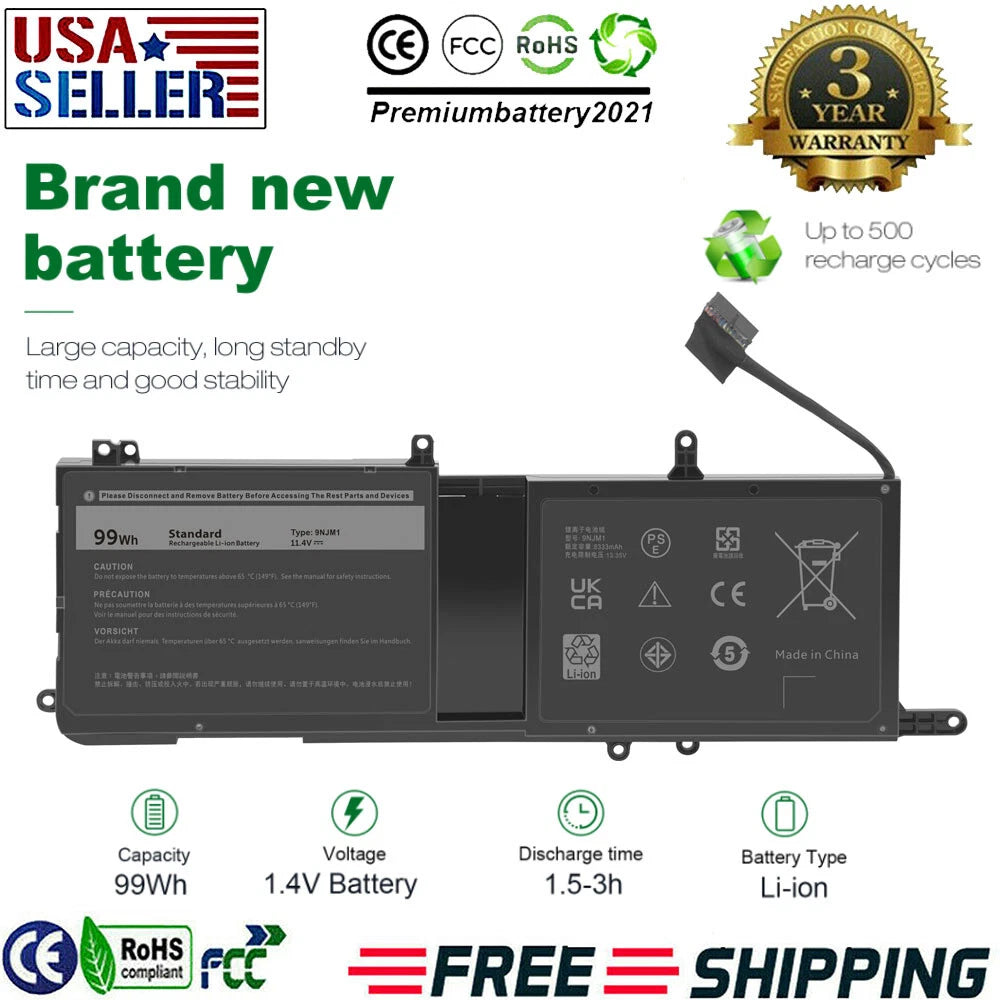 9NJM1 MG2YH Battery for Dell Alienware 15 17 R3 R4 R5 09NJM1 HF250 0546FF 99Wh