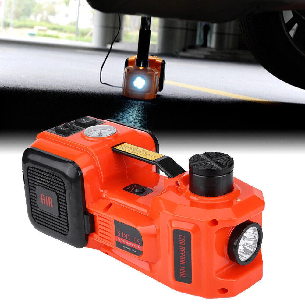 12V 5Ton Car Electric Hydraulic Floor Jack Tire Inflator Pump LED Flashlight US