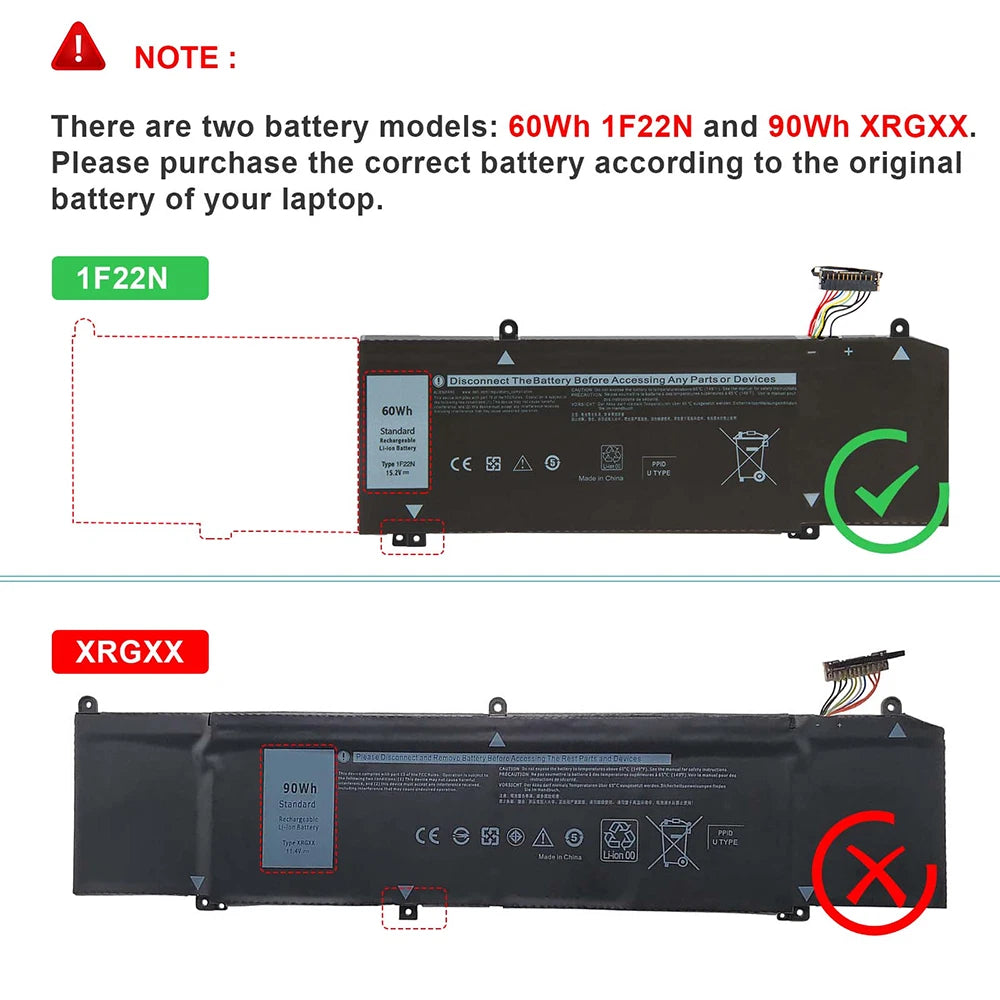 Battery 1F22N For Dell Alienware M17 M15 R1 G7 7590 7790 G5 15 5590 JJPFK 60Wh