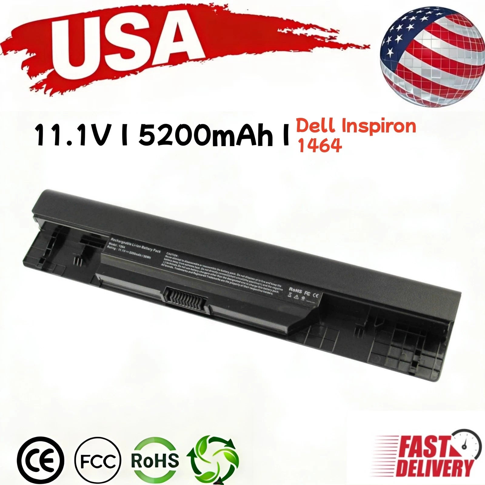 ?6 Cell Battery For Dell Inspiron 1464 1464D 1464R 1564 1564D 1564R 5200mAh