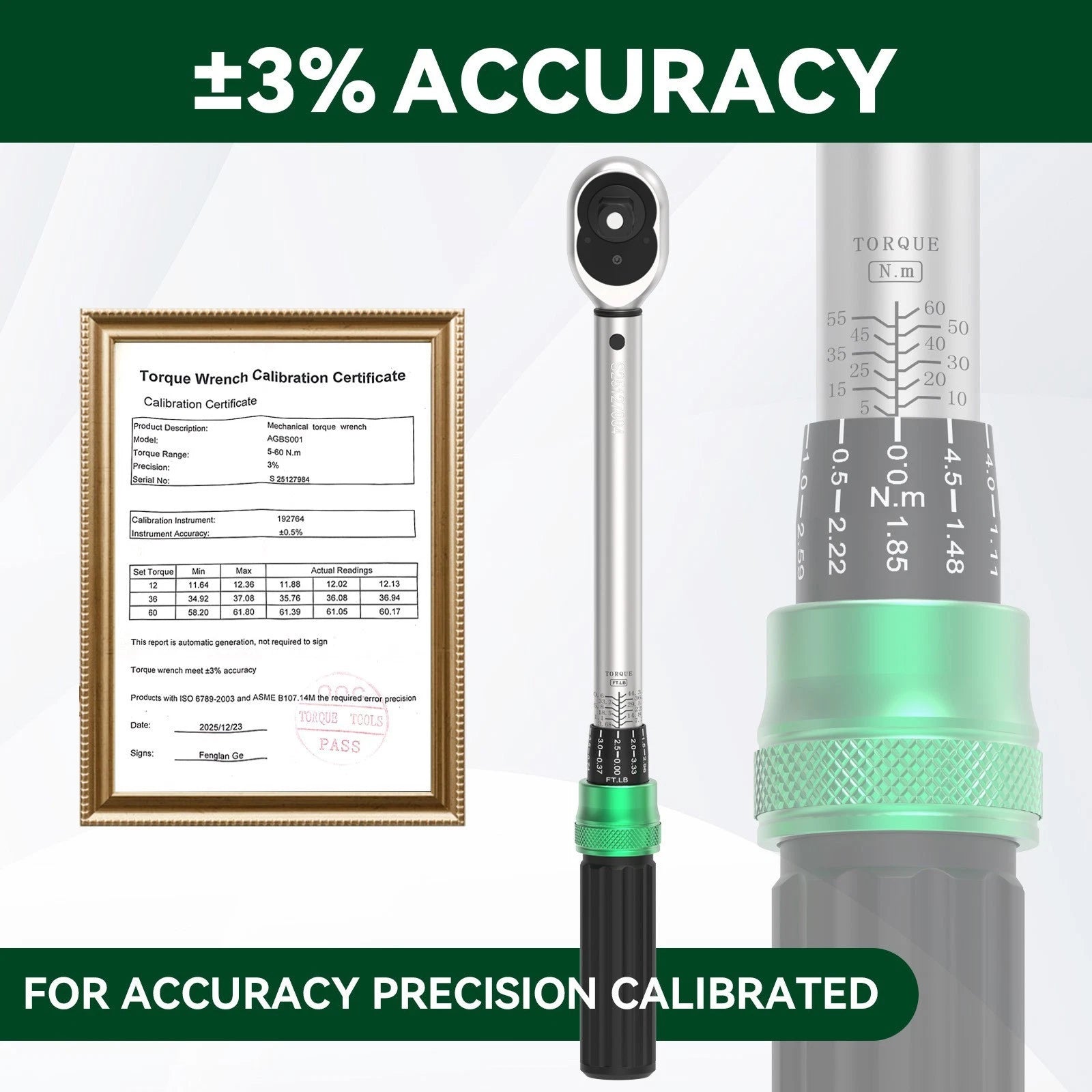 ?3/8" Drive Torque Wrench 3.69-44.3 ft.lb/5-60n.m w/ 1/2'' & 1/4'' Adapter 2026