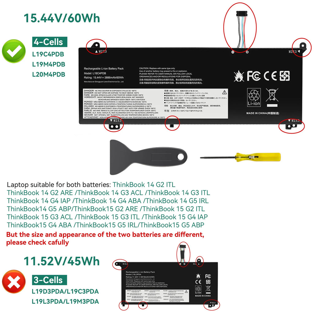 60WH L19C4PDB L19M4PDB Battery For Lenovo ThinkBook 14s Yoga14 15 G2 G3 G4 4Cell