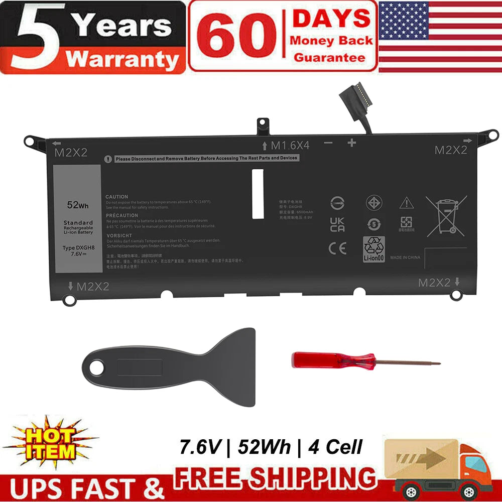 DXGH8 Laptop Battery For Dell XPS 13 9370 9380 7390 G8VCF 0H754V V48RM 52WH