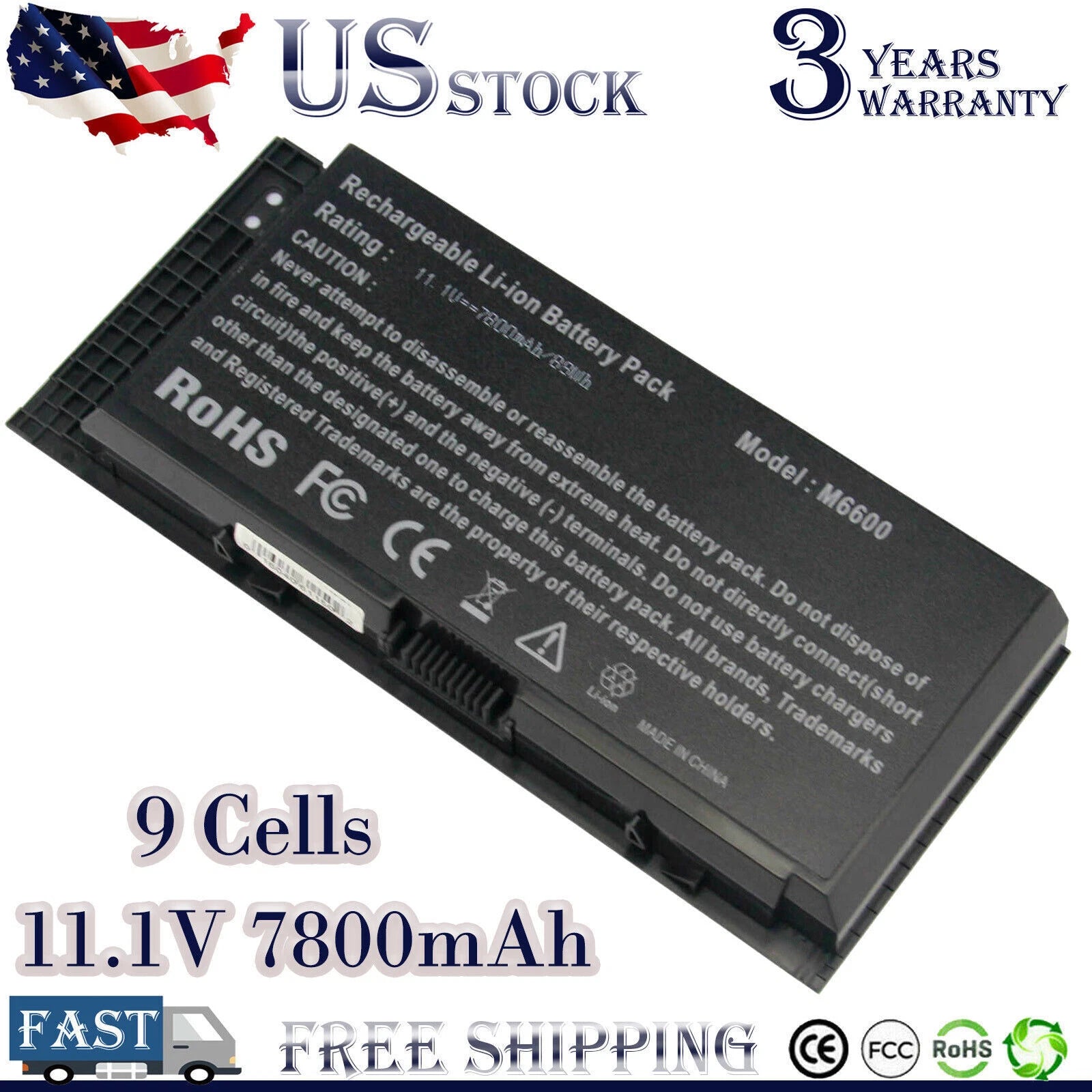 M6600 Battery for Dell Precision M4600 M4700 M4800 M6700 M6800 FV993 7800mAh