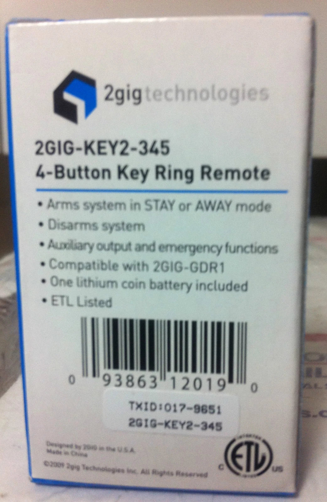 Brand New 2GIG 2GIG-KEY2-345 4 Button Wireless Remote Keyfob, 2gig-key2 Battery