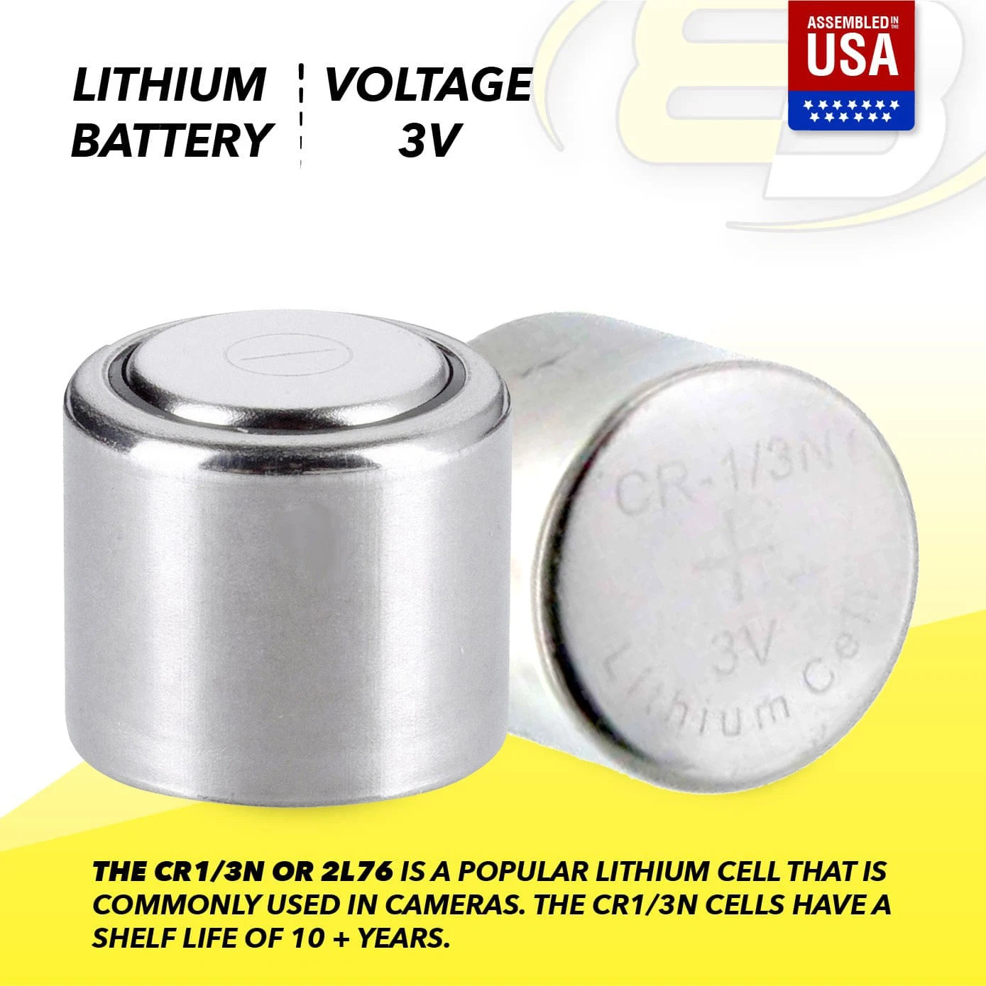 Exell 3V Lithium Battery, CR1/3N High-Power Compatible With 2 LR44 Cells, 1-Pack