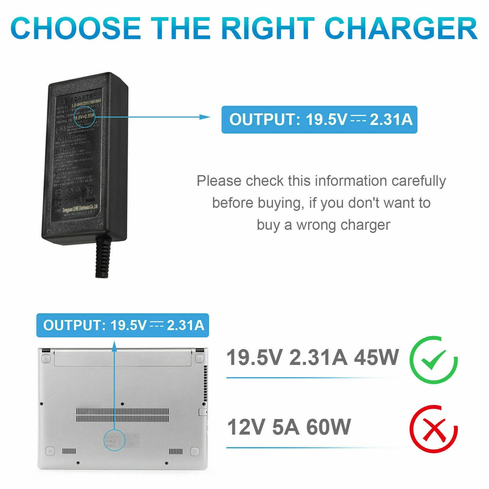 For Dell XPS 13 9350 P54G P54G002 19.5V 2.31A 45W AC Power Adapter Charger US