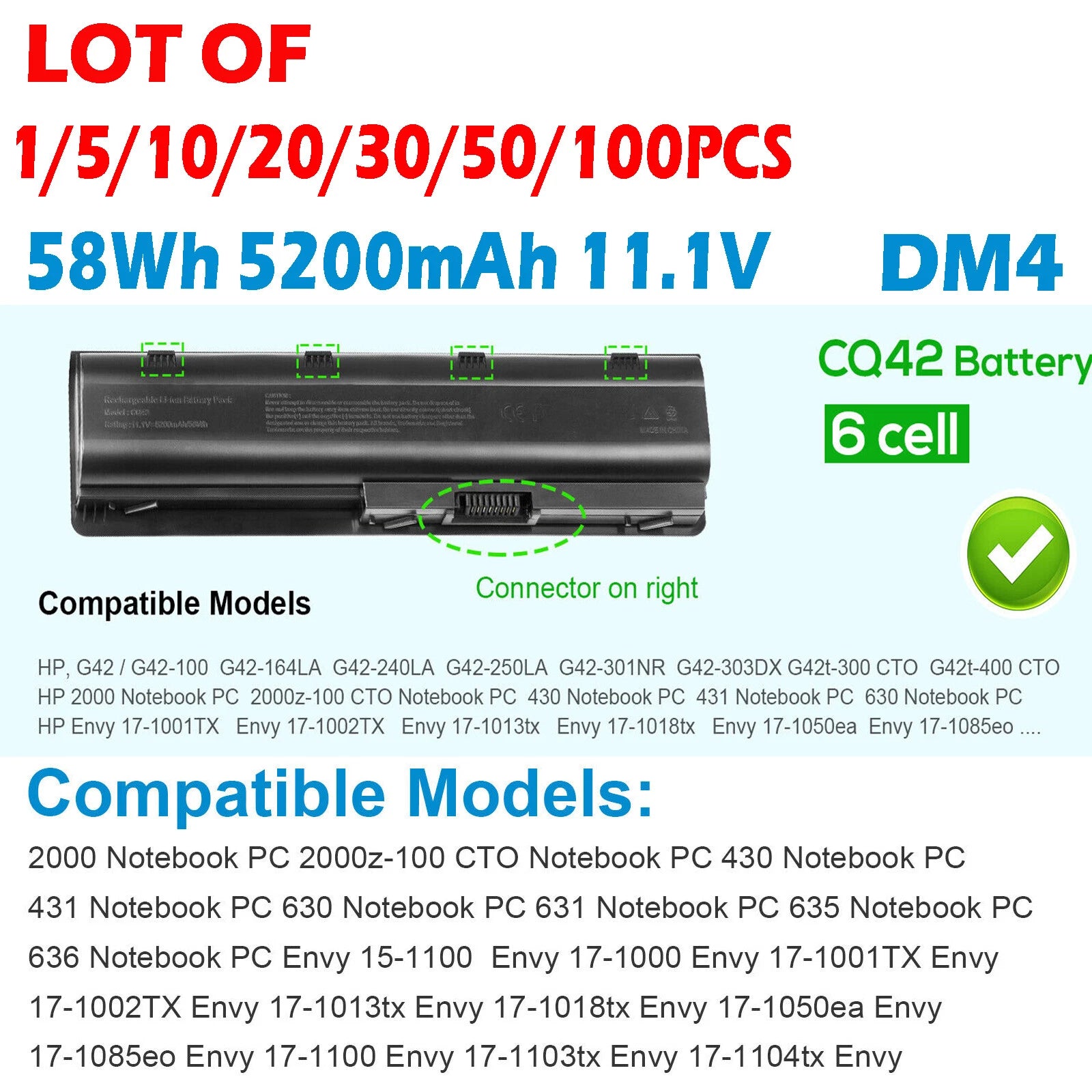 ??LOT OF DM4 Battery For HP Pavilion CQ42 MU06 MU09 G4 G6 G7 G62 CQ56 593553-001