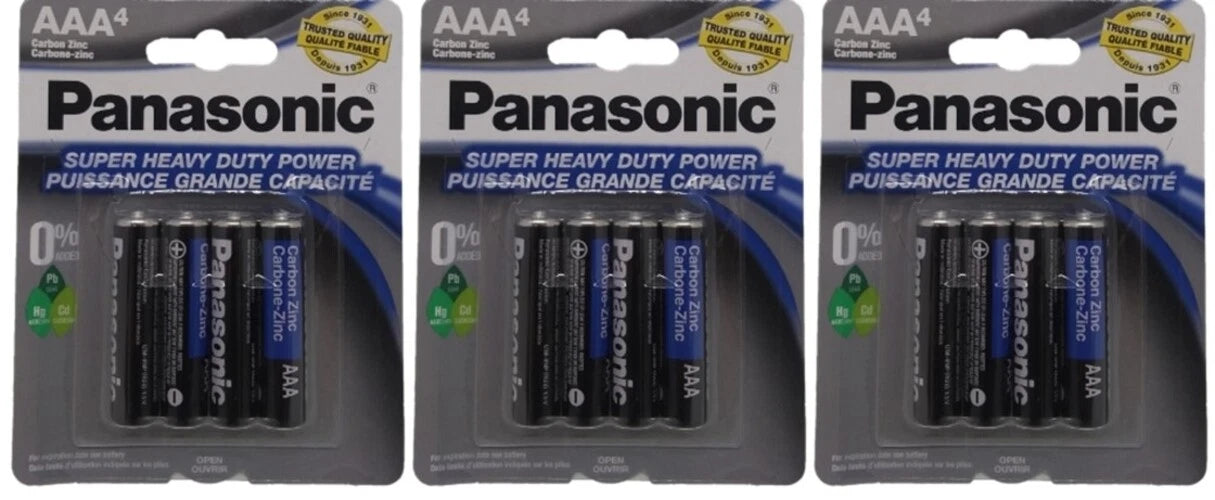 20 Super Heavy Duty Power Panasonic Triple AAA 1.5V Carbon Zinc Batteries 5x4