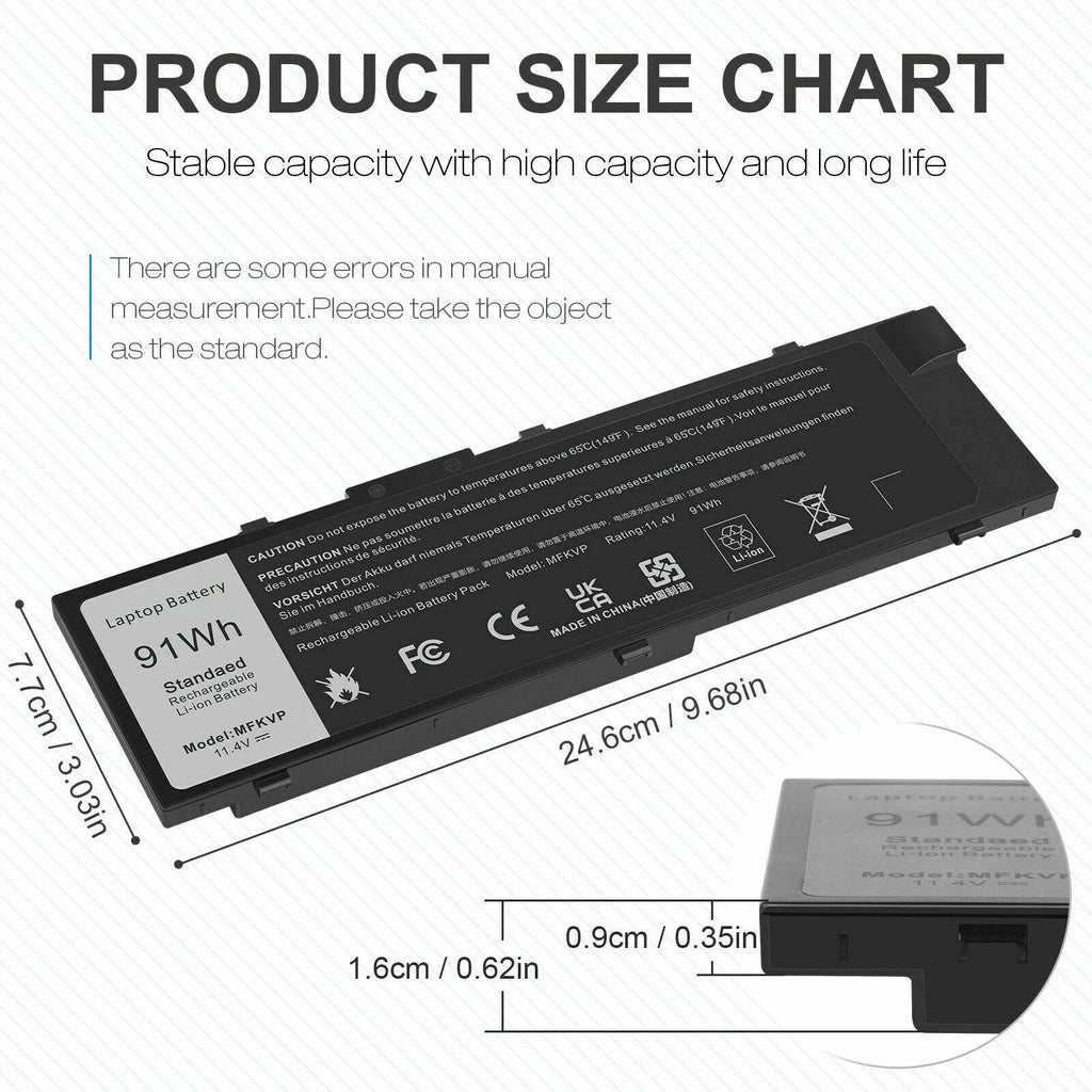 Battery MFKVP For Dell Precision 15 7510 7520 7710 7720 M7510 M7710 TWCPG 0FNY7