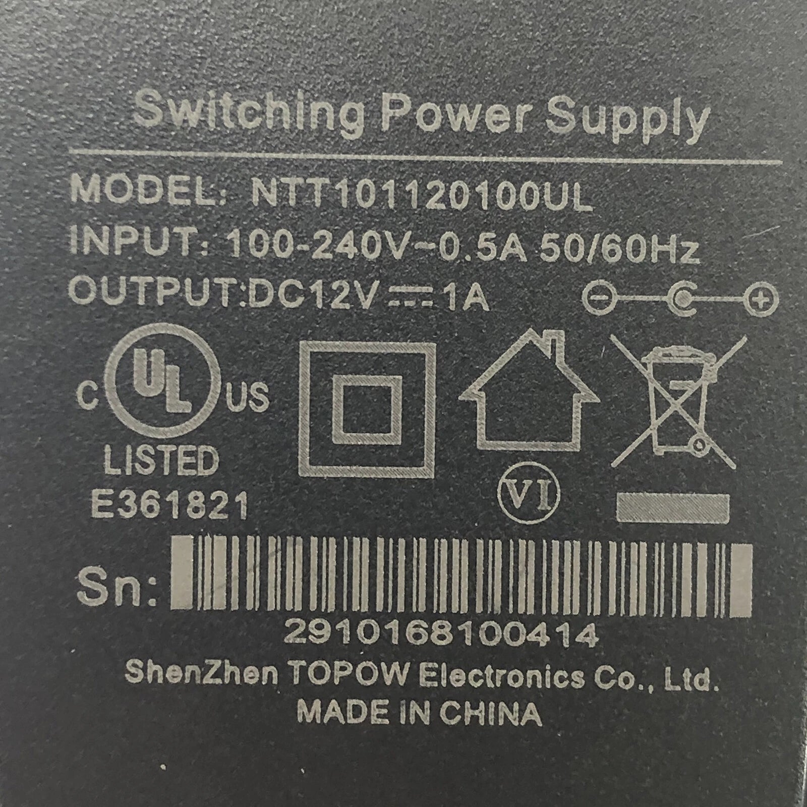NEW Original Shenzhen NTT101120100UL Wall Power Supply Adapter 12V 1A Charger