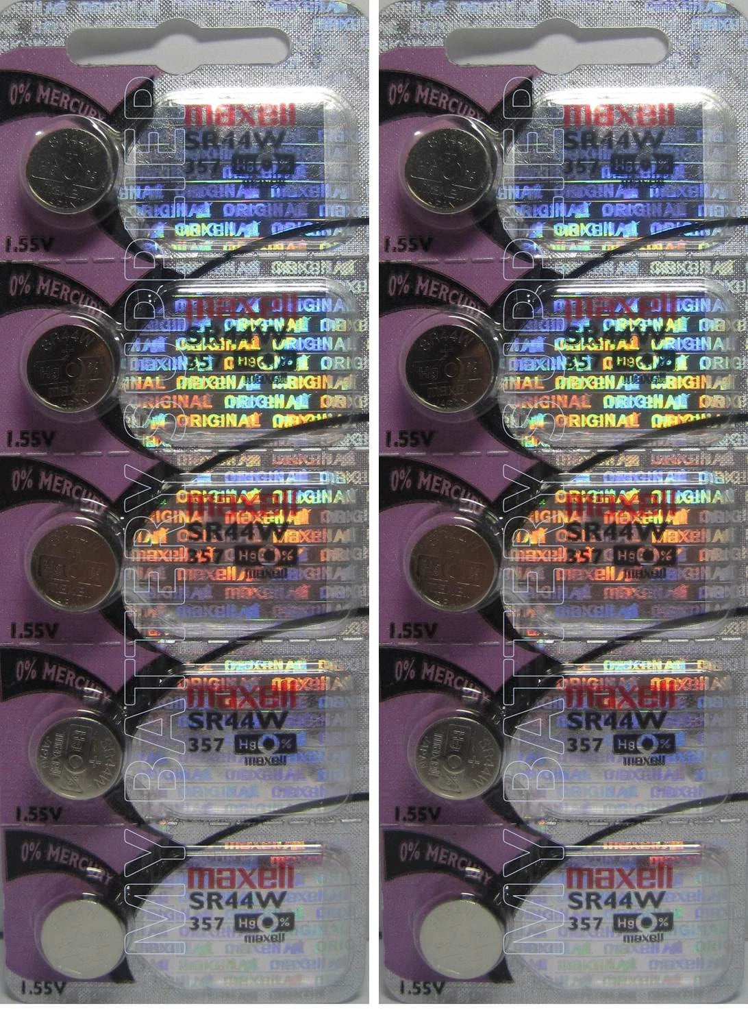 10 Maxell Mercury Free SR44W Batteries