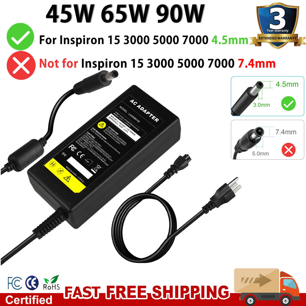 For Dell Inspiron 15 3000 5000 7000 Series Laptop Charger Power Adapter