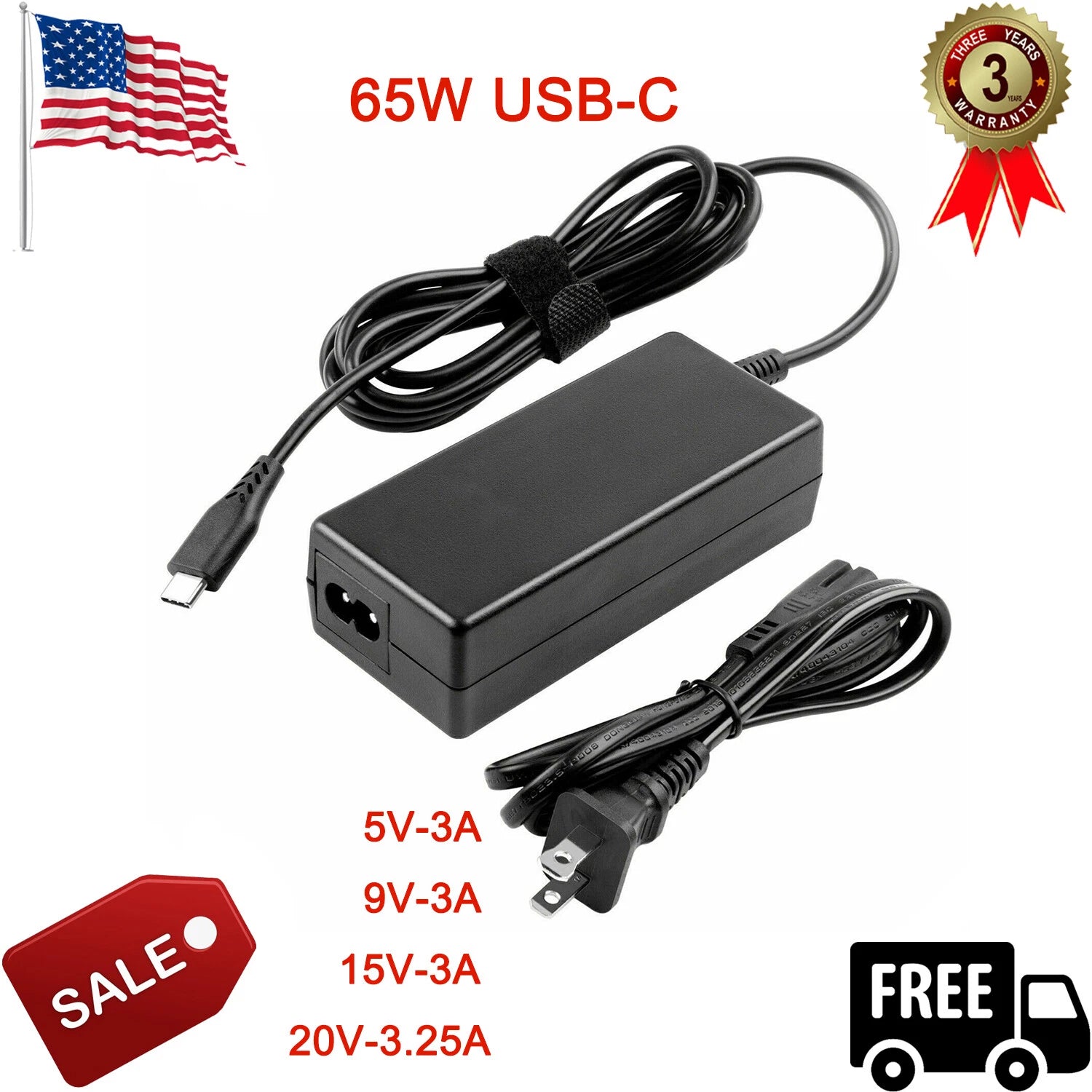 65W USB-C Laptop Adapter Charger For Dell Lenovo Asus Acer Samsung HP Chromebook