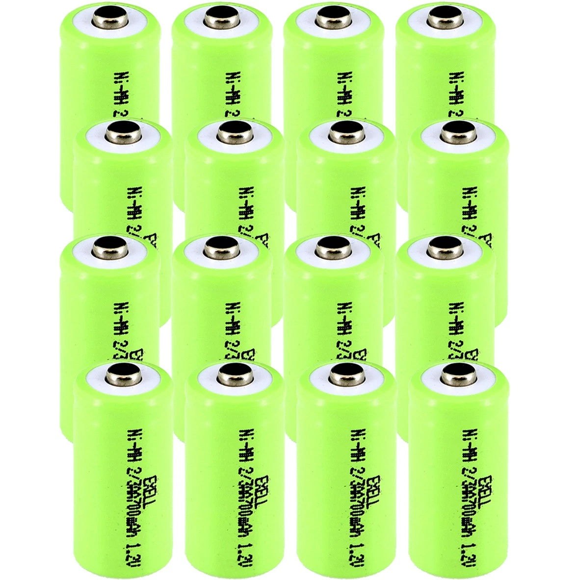 16x Exell 2/3AA NiMH 700mAh 1.2V Button top Rechargeable Battery