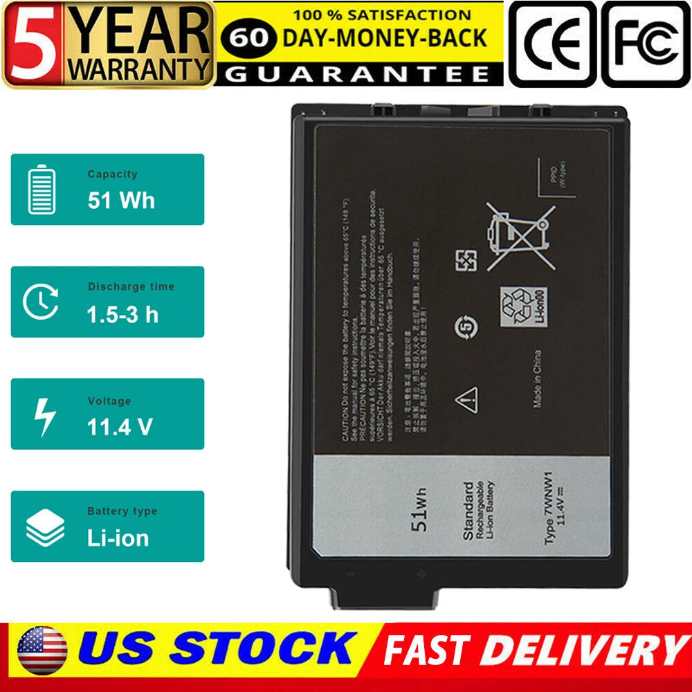 New 7WNW1 6NNCF DMF8C Battery for Dell Latitude 5420 5424 7424 Rugged EXTREME