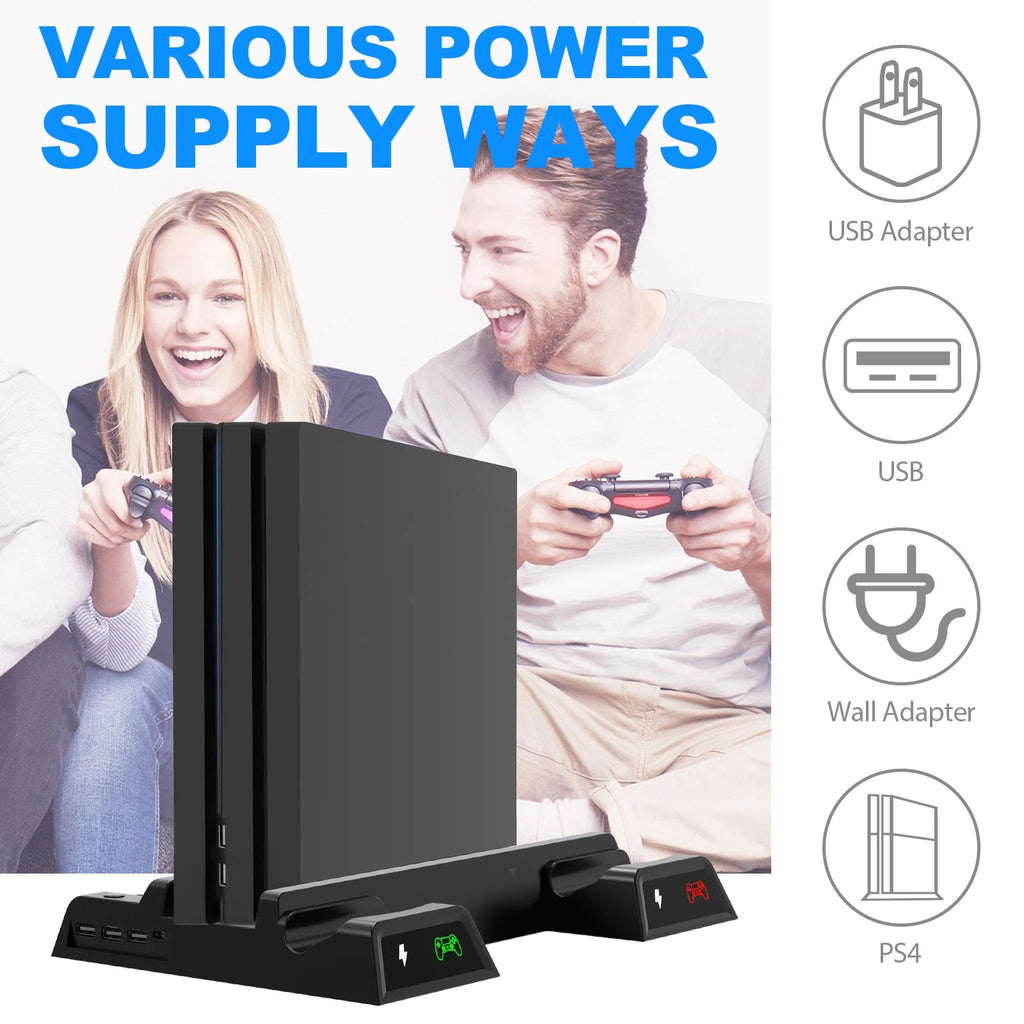 Stand Cooling Fan Controller Dual Charger Station For PlayStation 4 PS4 Slim/Pro