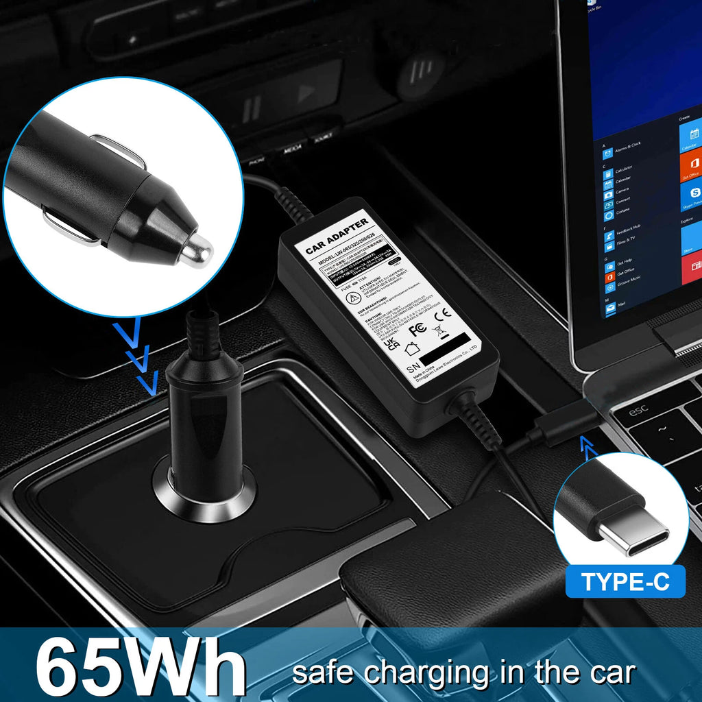 Power Supply TYPE C USB-C DC In-Car Power Adapter Charger For 65W Laptop Devices