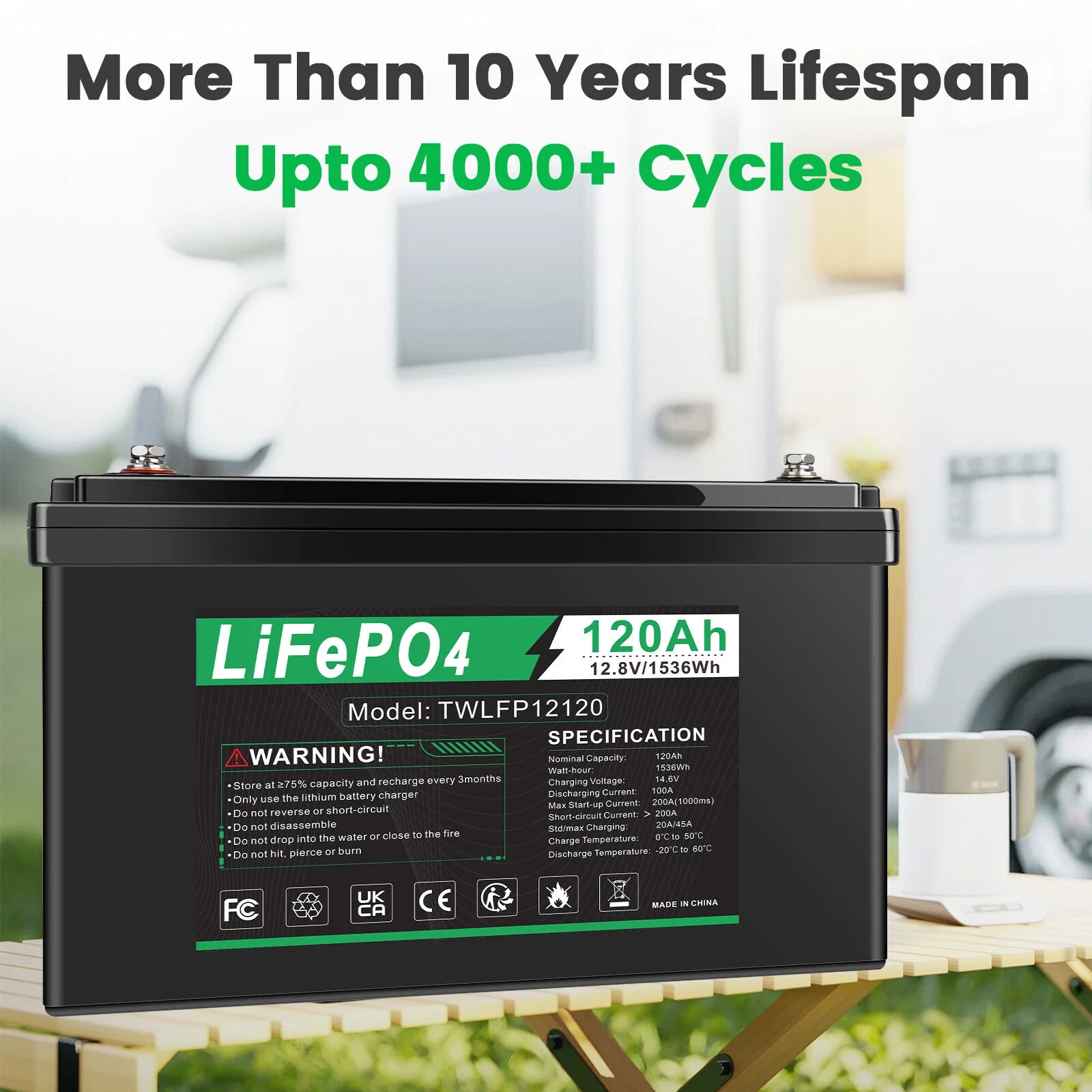 12V 120Ah LiFePO4 Lithium Battery BMS Deep Cycle 20A 24V Smart Battery Charger