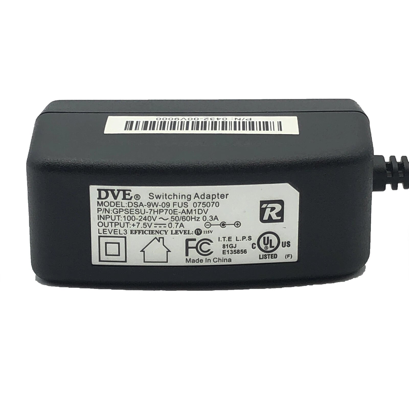 NEW Genuine DVE DSA-9W-09 FUS 075070 Switching Power Supply Adapter 7.5V 0.7A