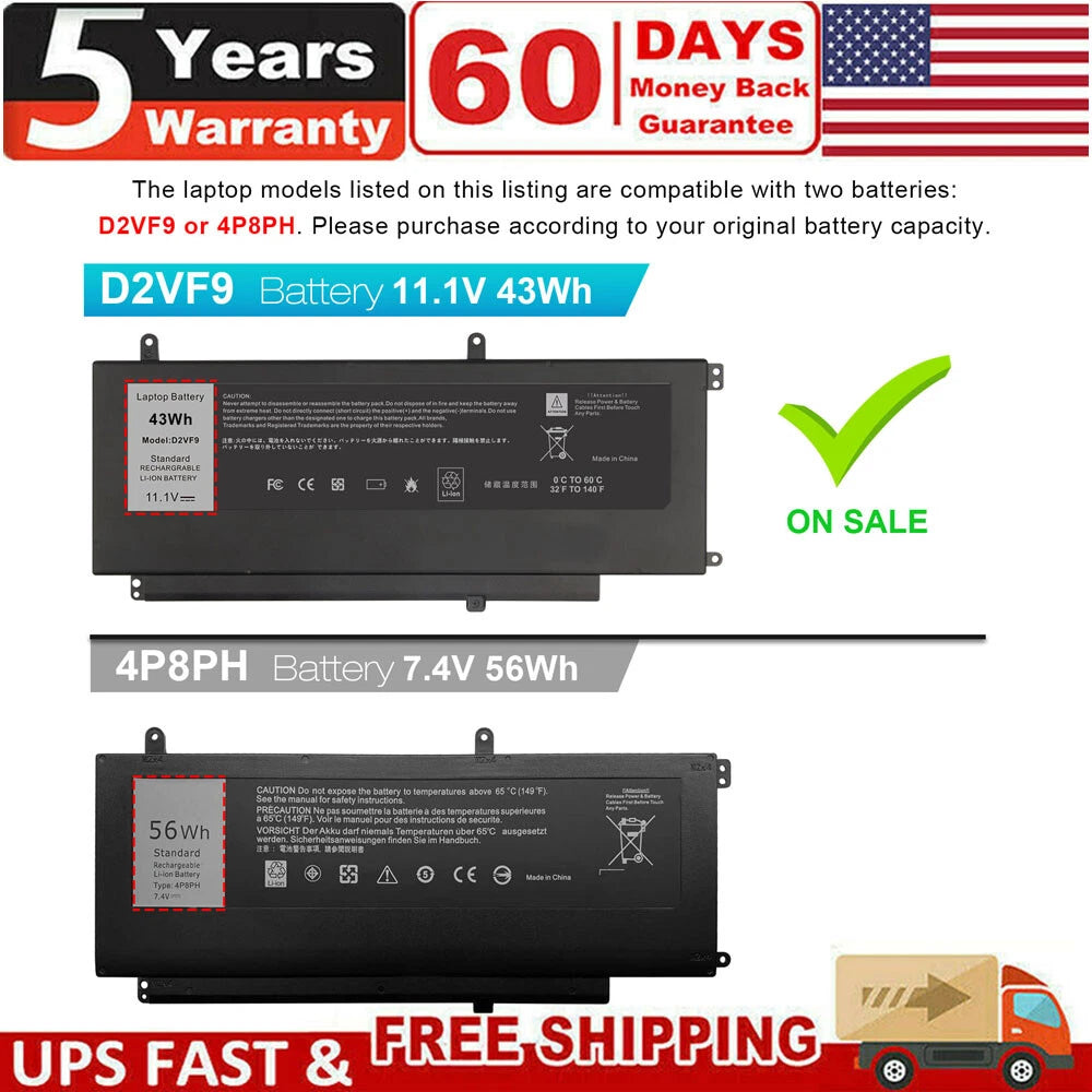 D2VF9 Battery For Dell Inspiron 15 7000 Series 15-7547 15-7548 14-5459 V5459 PC