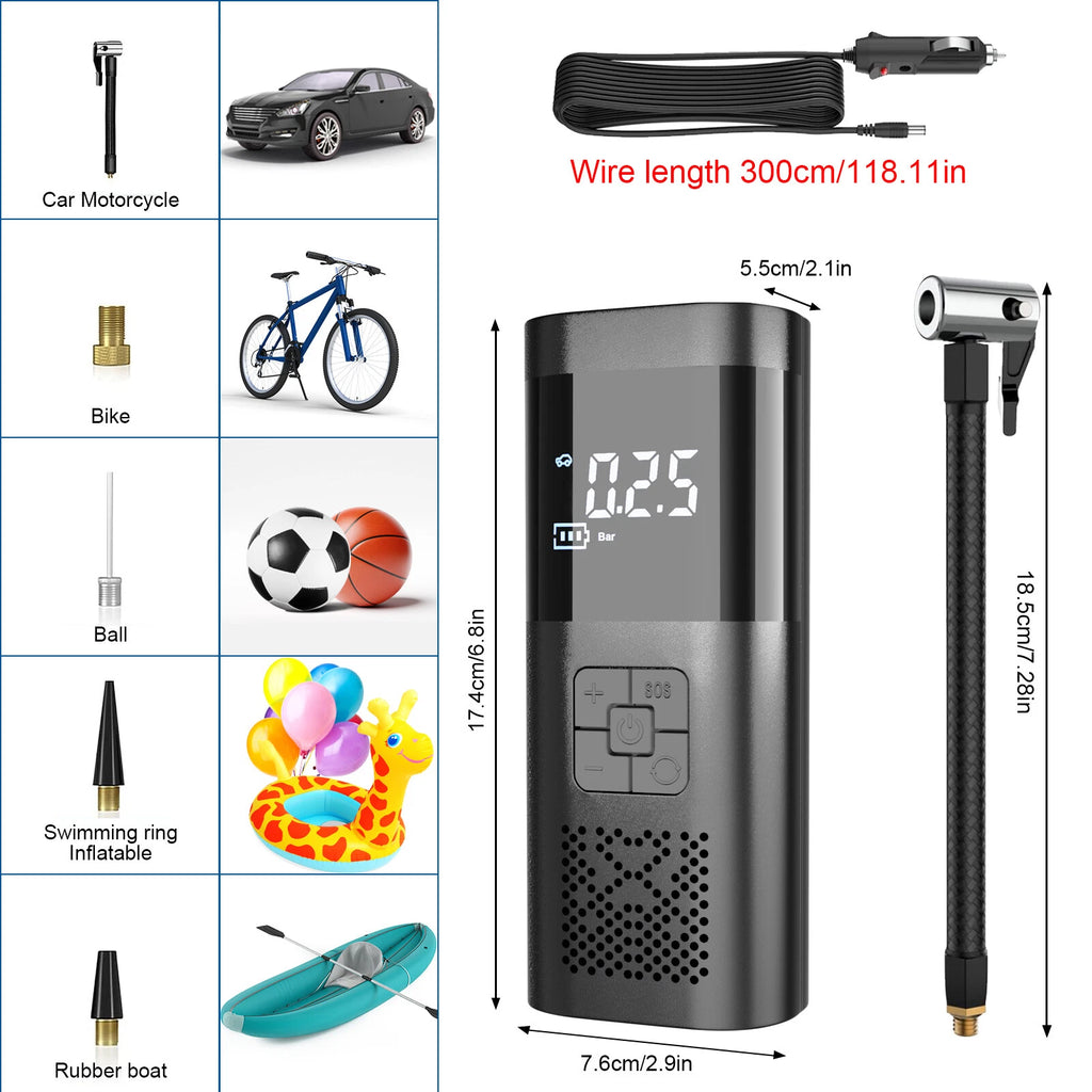 Electric Car Tire Pump Inflator Auto Air Compressor Digital Portable 150PSI 12V