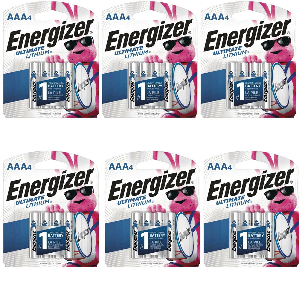 24 x AAA Energizer Ultimate Lithium Long Lasting Batteries, 6 x 4 pks